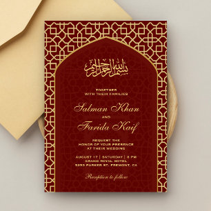 Elegant röd guld islamisk mihrab muslimisk bröllop inbjudningar
