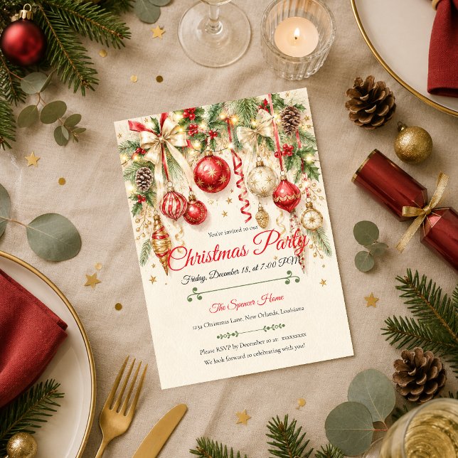 Elegant röd guld julfest inbjudningar (Skapare uppladdad)