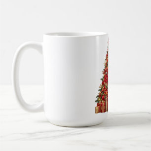 Elegant röd guld julgran kaffemugg
