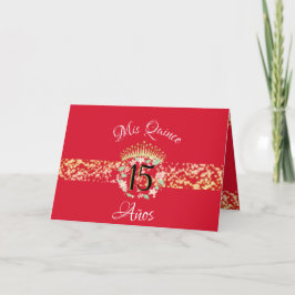 Elegant röd-guld Quinceañera-fest på spanska Inbjudan