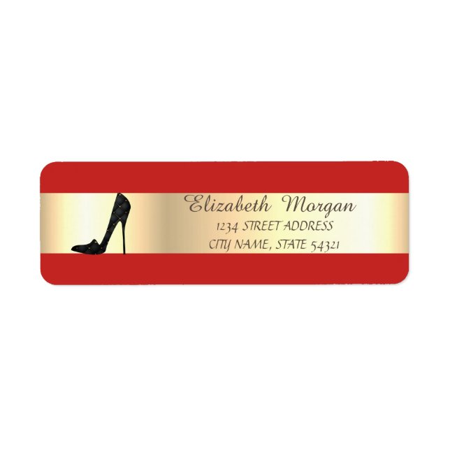 Elegant röd  ,Guld rand, Stövelklack Returadress Etikett (Framsidan)