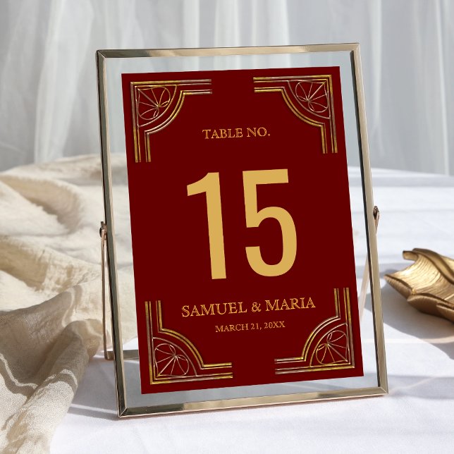 Elegant röd guld utsmyckad krona bröllop bordsnummer (Skapare uppladdad)
