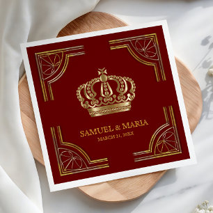 Elegant röd guld utsmyckad krona bröllop pappersservett