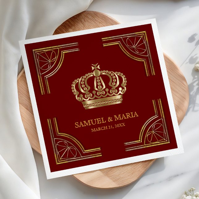 Elegant röd guld utsmyckad krona bröllop pappersservett (Skapare uppladdad)