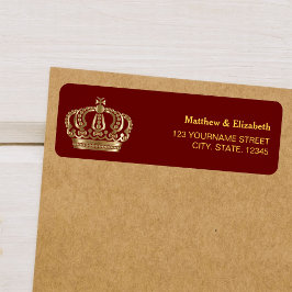 Elegant röd guld utsmyckad krona bröllop returadress etikett