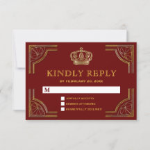 Elegant röd guld utsmyckad krona bröllop RSVP
