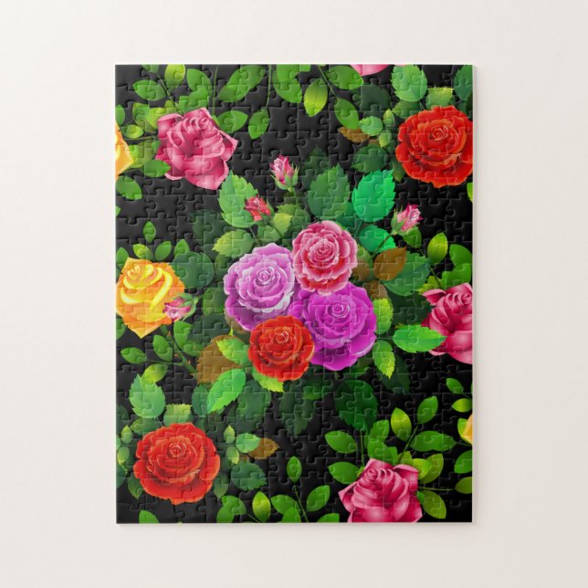 Elegant Röd Gult Rosa och Lila Ro blomma Pussel (Vertikal)