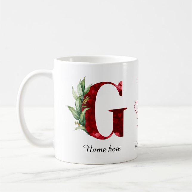 Elegant röd hjärta blommig bokstav C initial kaffe Kaffemugg (Vänster)
