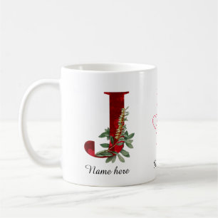 Elegant röd hjärta blommig bokstav J initial mugg