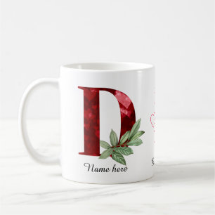 Elegant röd hjärta blomstermönster bokstav C initi Kaffemugg
