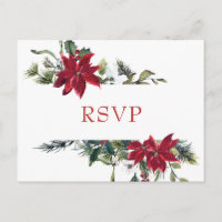 Elegant röd julstjärna bröllop vattenfärg RSVP