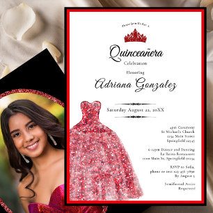 Elegant röd klänning 15-årsdag Quinceanera Inbjudningar