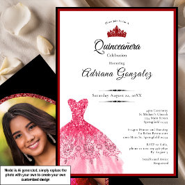 Elegant röd klänning 15-årsdag Quinceanera Inbjudningar