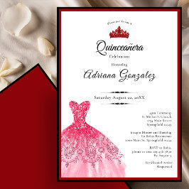 Elegant röd klänning 15-årsdag Quinceanera Inbjudningar
