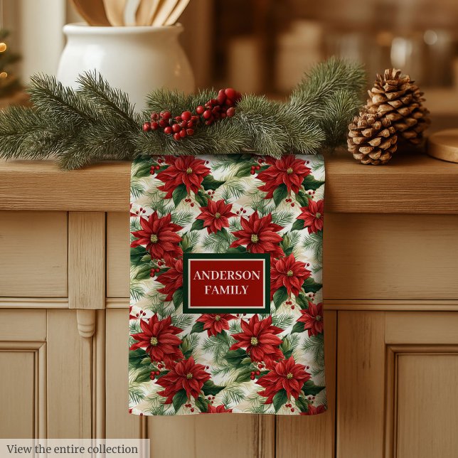 Elegant röd kökshandduk med anpassat namn present  (Elegant Red Kitchen Towel Custom Name Holiday Gift)