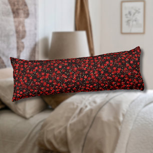 Elegant röd konfetti på svart glitterstil kroppskudde