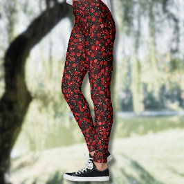 Elegant röd konfetti på svart glitterstil leggings