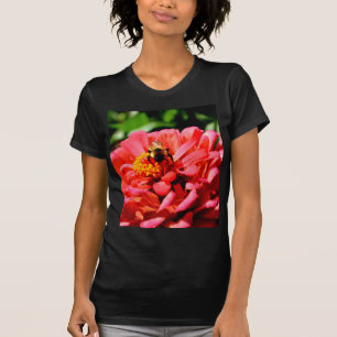 Elegant röd korall blommigt söt humla t shirt