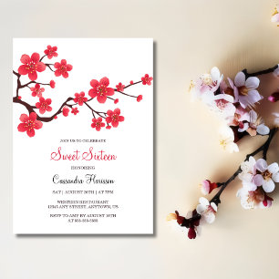 Elegant röd körsbärsblom Sakura blomster födelseda Inbjudningar