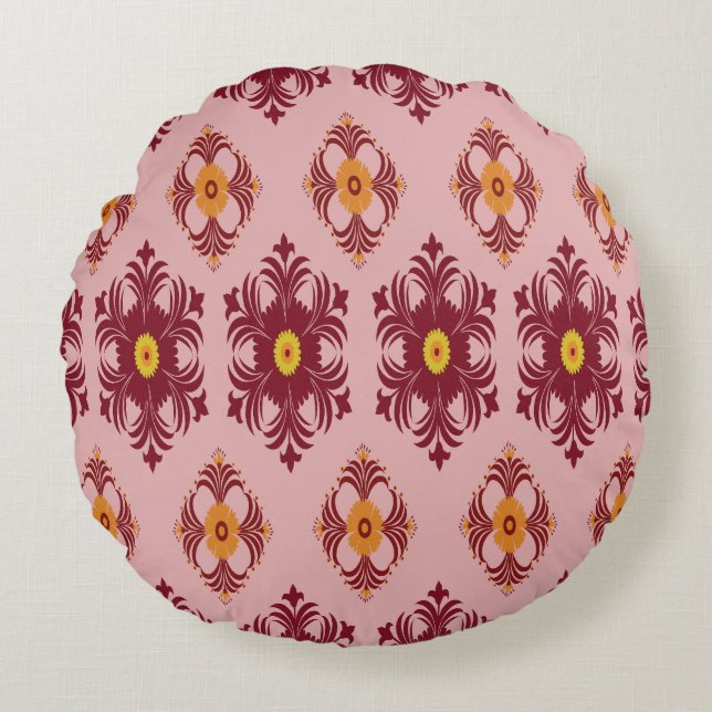 Elegant röd mandala geometrisk sovrum och heminred rund kudde (Framsidan)