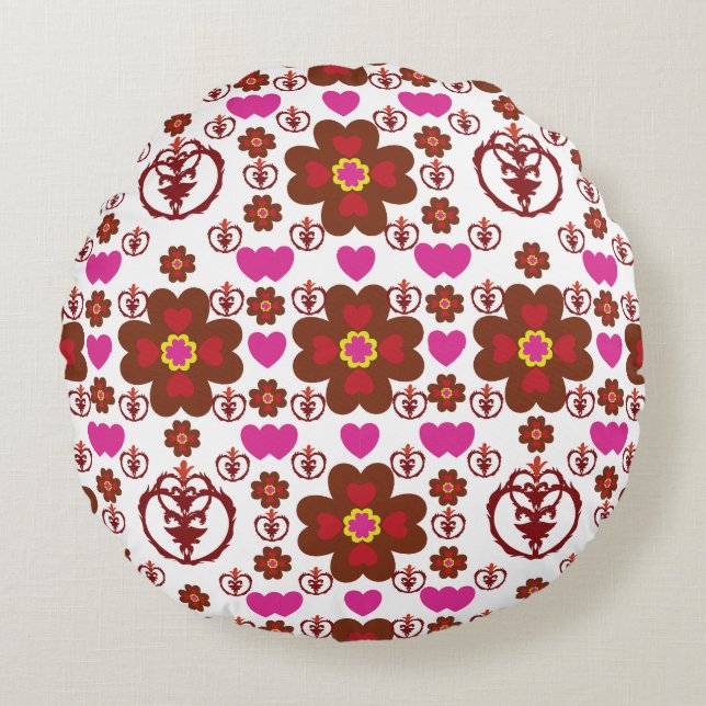 Elegant röd mandala geometrisk sovrum och heminred rund kudde (Framsidan)