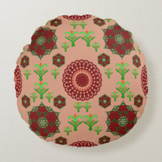 Elegant röd mandala geometrisk sovrum och heminred rund kudde
