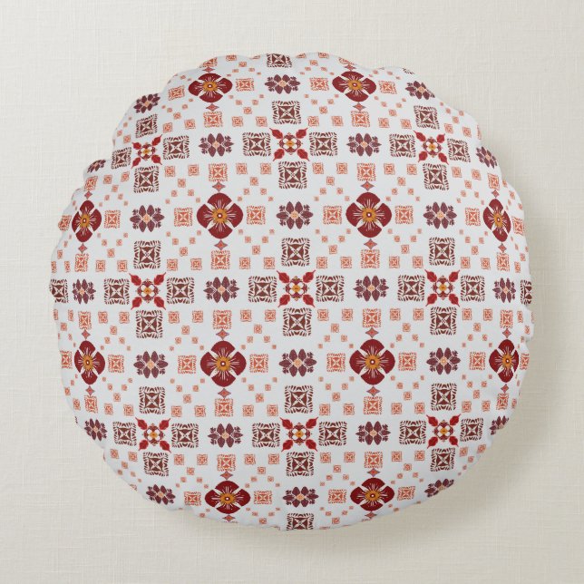 Elegant röd mandala geometrisk sovrum och hemmatex rund kudde (Framsidan)