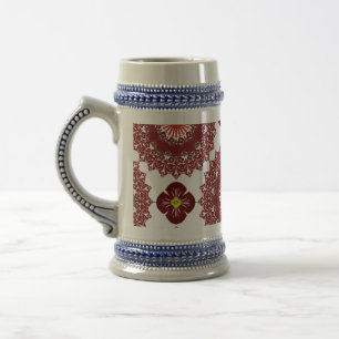 Elegant röd mandala-mönster ölmugg – konstnärlig sejdel