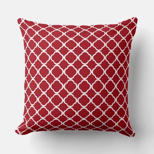 Elegant röd marockansk quatrefoil-mönster kudde (Framsida)