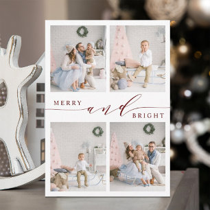 Elegant röd Merry & Bright 4 Foto Collage Julkort