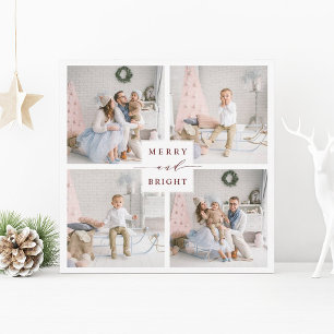 Elegant röd Merry & Bright 4 Foto Julkort