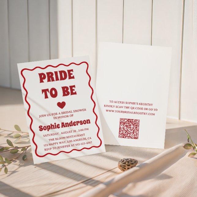 Elegant röd minimalistisk bröllopsdusch med QR-kod Inbjudningar (Skapare uppladdad)