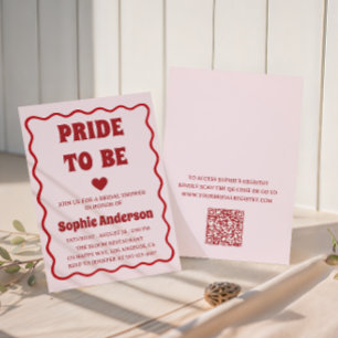 Elegant röd minimalistisk bröllopsdusch med QR-kod Inbjudningar