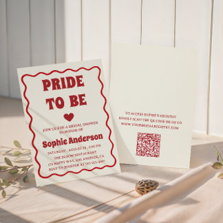 Elegant röd minimalistisk bröllopsdusch med QR-kod Inbjudningar