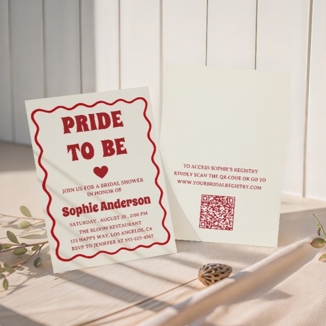 Elegant röd minimalistisk bröllopsdusch med QR-kod Inbjudningar (Skapare uppladdad)
