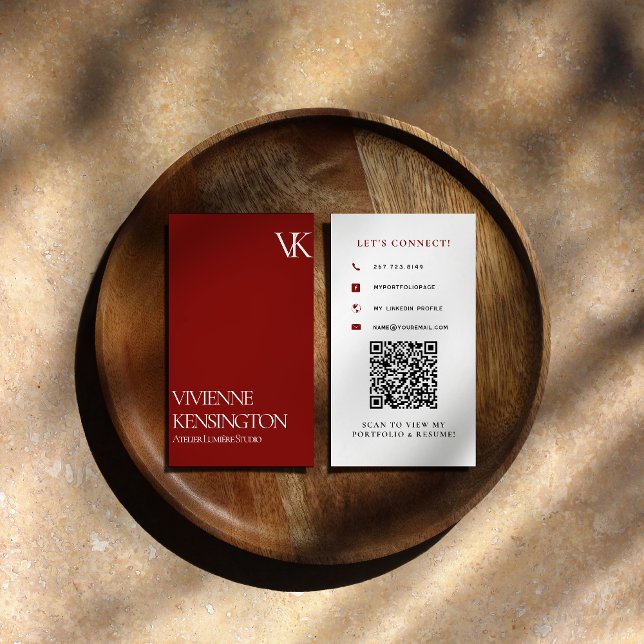 Elegant röd minimalistisk QR-kod Visitkort (Skapare uppladdad)