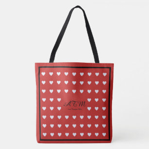 elegant röd monogram i säck med hjärta tygkasse