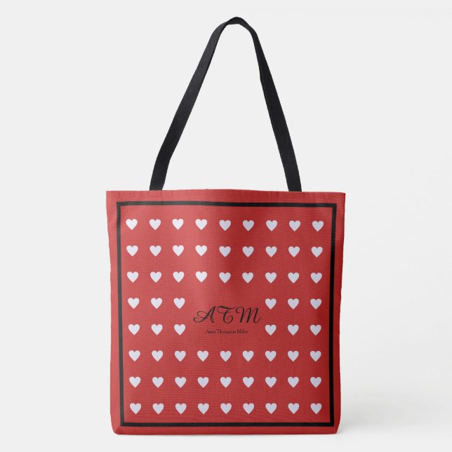 elegant röd monogram i säck med hjärta tygkasse (Framsida)