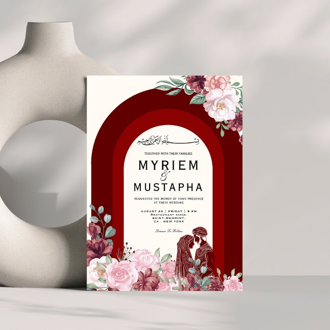 Elegant röd och blomsterrik muslimsk bröllopsfest inbjudningar (Skapare uppladdad)