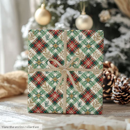 Elegant röd och grön akvarell gingham festlig pres presentpapper