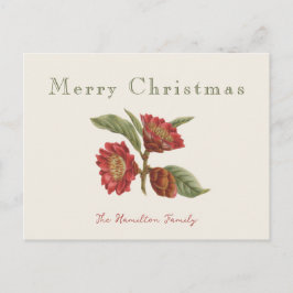 Elegant Röd och Grönt Blommigt jul Helg Vykort