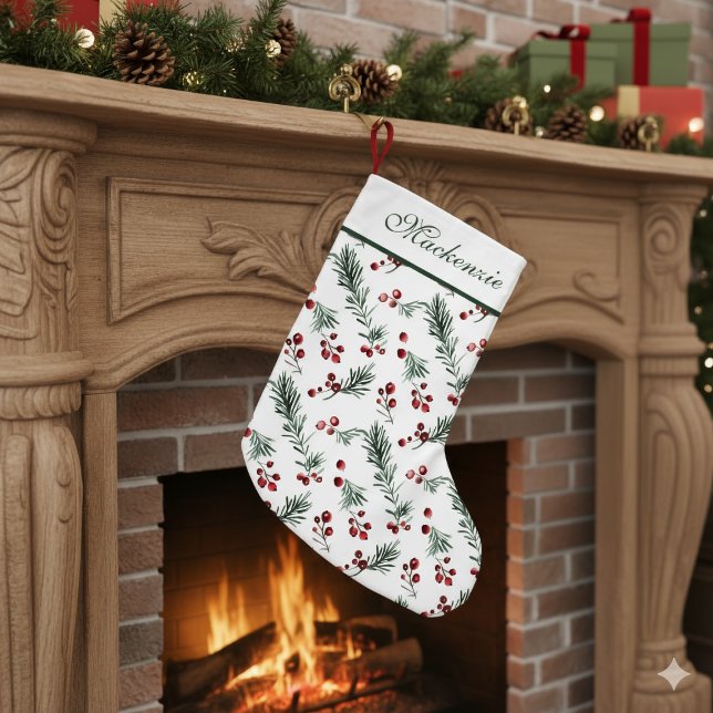 Elegant Röd och Grönt Botanisk jultid Anpassningsb Liten Julstrumpa (Elegant Red and Green Botanical Christmas Custom Small Christmas Stocking)