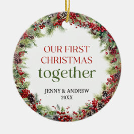 Elegant röd och grönt Vår första jul Julgransprydnad Keramik