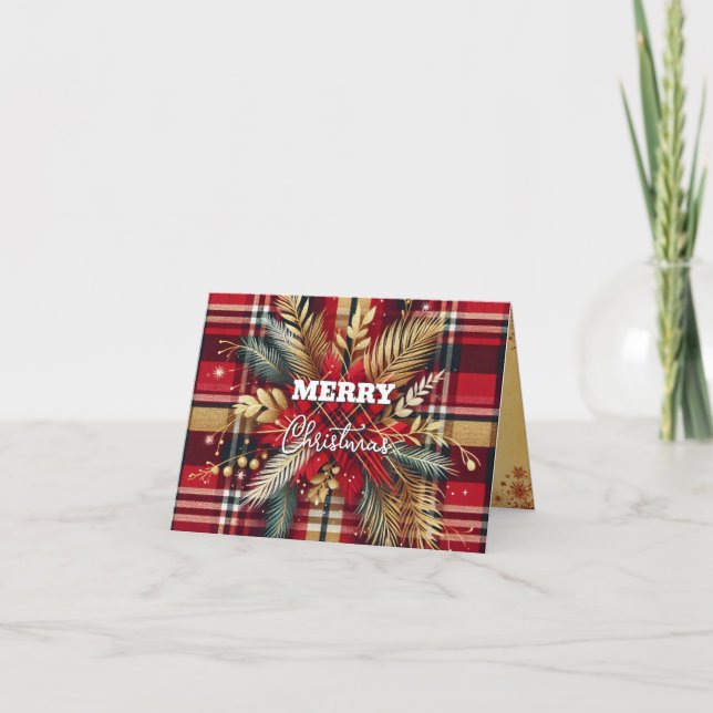 Elegant röd och gul festlig rutig mönster kort (Framsida)