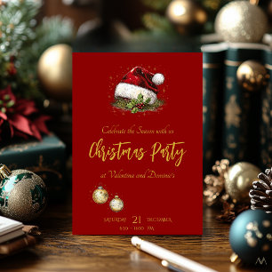 Elegant röd och gul julfestinbjudan inbjudningar