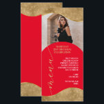 Elegant röd och gul menyplatshållare med foto meny<br><div class="desc">Meny kortet har exklusiva gula ramar och en djärvröd design som ger en elegant touch till ditt speciella evenemang. Med gott om utrymme att lägga till ett foto av hedersgästen/hedergästerna är detta meny kort perfekt för att lägga till en personlig touch till din fest. Oavsett om du är värd för...</div>