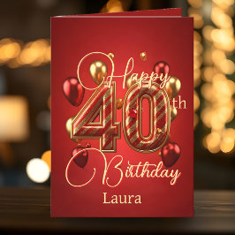 Elegant Röd och Guld 40:e födelsedagen Firande Kort