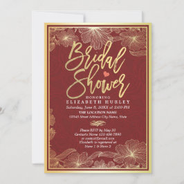 Elegant röd och guld blommig bröllopsfestinbjudan inbjudningar