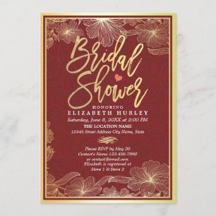Elegant röd och guld blommig bröllopsfestinbjudan inbjudningar