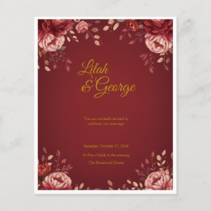 Elegant röd och guld blommig bröllopsinbjudan  flygblad